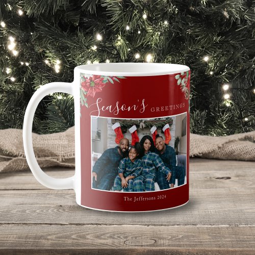 Seasons Greetings Poinsettia Photo Christmas Coffee Mug