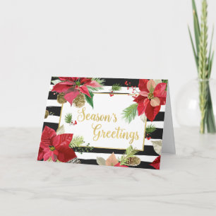 Season's Greetings Poinsettias, Black Stripes Card