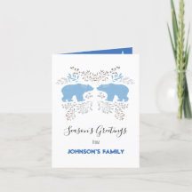 Season's greetings polar bear blue Nordic white