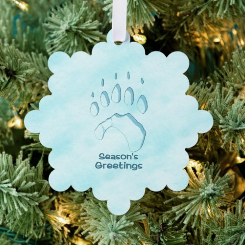 Seasons Greetings _ Polar Bear Paw Print  Ornament Card