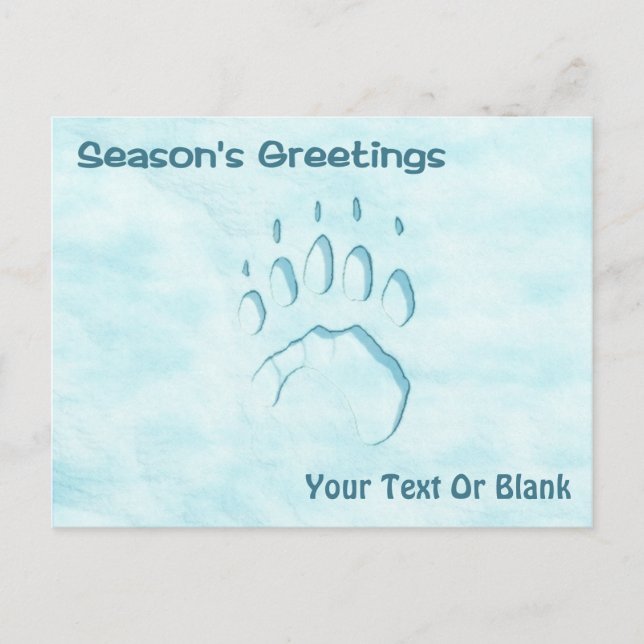 Season's Greetings - Polar Bear Paw Print Postcard (Front)