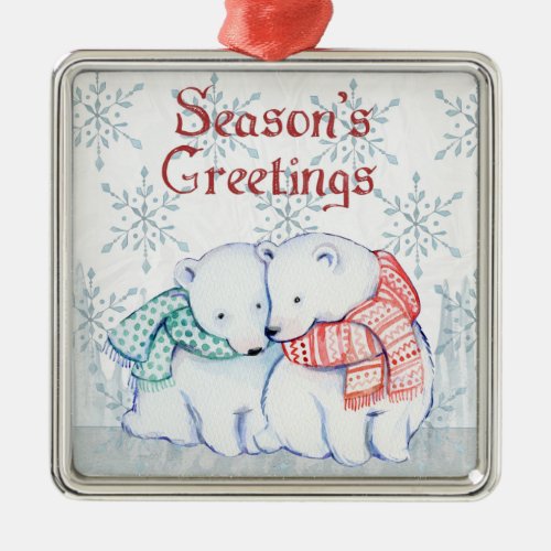 Seasons Greetings Polar Bears premium ornament