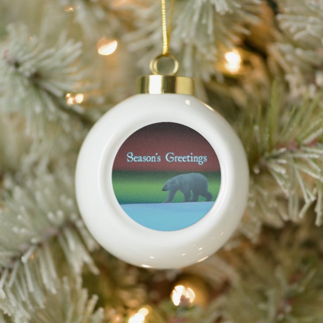 Season's Greetings - Polar Lights Polar Bear Ceramic Ball Christmas Ornament (Tree)