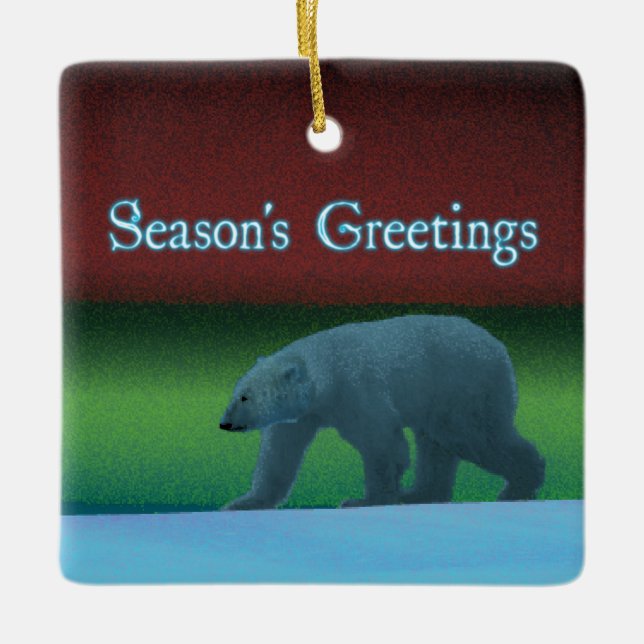 Season's Greetings - Polar Lights Polar Bear Ceramic Ornament (Front)