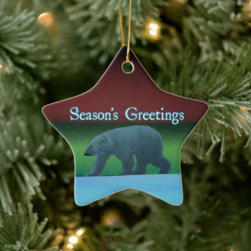 Seasons Greetings _ Polar Lights Polar Bear Ceramic Ornament