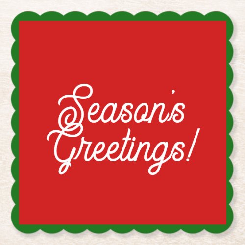 Seasons Greetings Red and Green Paper Coasters