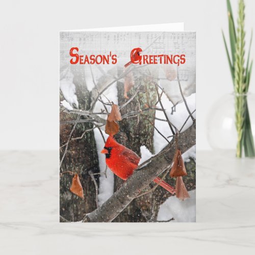 Seasons Greetings Red Cardinal Holiday Card