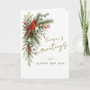 Season's Greetings Red Cardinal Winter Botanical Card