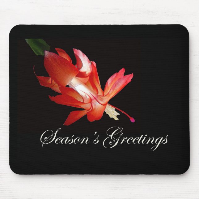 Season's Greetings Red Christmas Cactus Mouse Pad (Front)