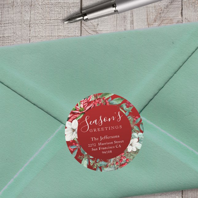 Season's Greetings Red Christmas Classic Round Sticker (Season's Greetings Red Christmas Classic Round Sticker
)