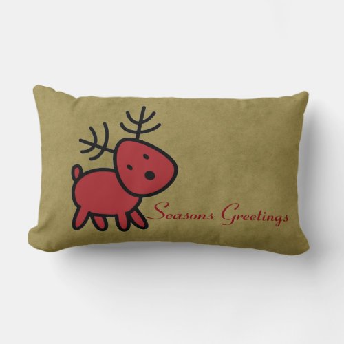 Seasons Greetings  Red Christmas Reindeer Lumbar Pillow