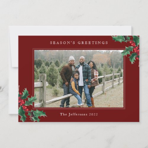 Seasons Greetings Red Custom Christmas Card