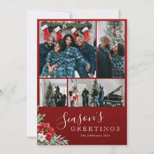 Seasons Greetings Red Family Photo Christmas Holiday Card