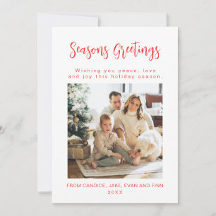 Seasons Greetings Red Family Photo Holiday Card