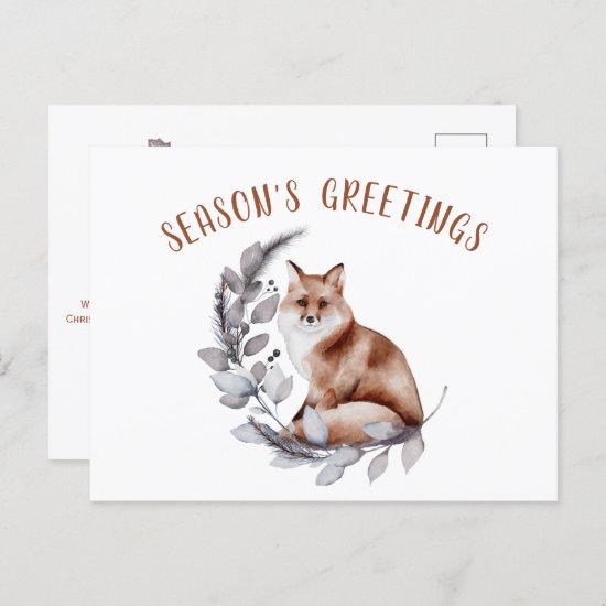 Season's Greetings Red Fox Christmas Greenery Postcard