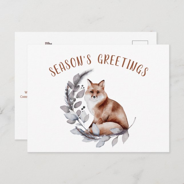 Season's Greetings Red Fox Christmas Greenery Postcard (Front/Back)