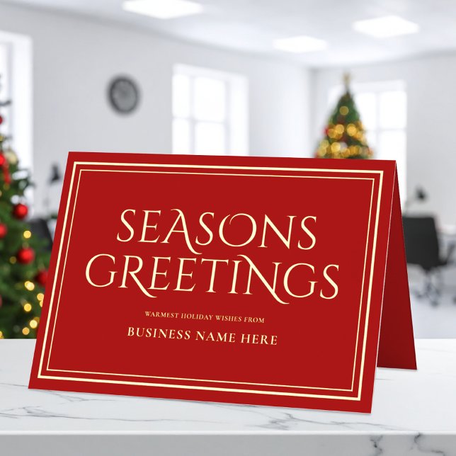 Seasons Greetings Red Modern Elegant Business Foil Holiday Card (Creator Uploaded)