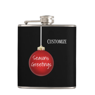 Seasons Greetings Red Ornament Vinyl Wrapped Flask