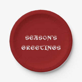 Season's Greetings Red Paper Plates