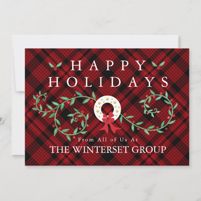 Season's Greetings Red Plaid Corporate Business Holiday Card
