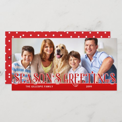 Seasons Greetings Red Simplicity Family Photo Holiday Card