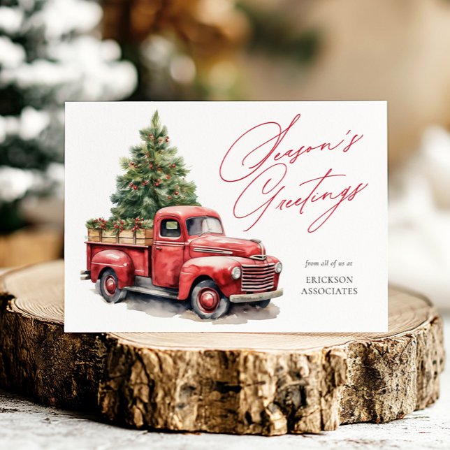 Season's Greetings Red Truck Corporate Business Holiday Card (Creator Uploaded)