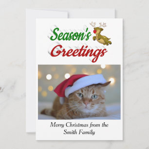 Seasons Greetings Reindeer Christmas Photo script Holiday Card