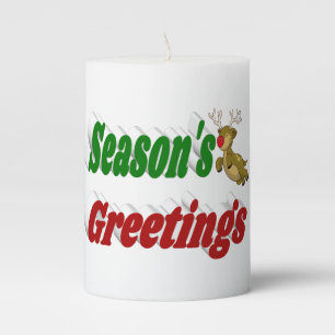 Seasons Greetings Reindeer Christmas typography Pillar Candle