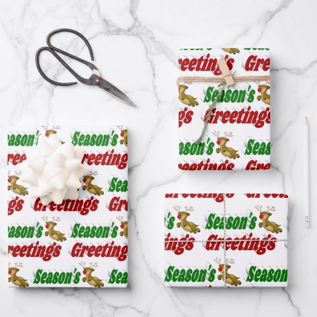 Seasons Greetings Reindeer Christmas typography Wrapping Paper Sheets (Front)