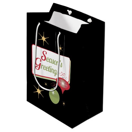 Seasons Greetings Retro Style Black Christmas Medium Gift Bag