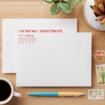 Season's Greetings return address Holiday Envelope<br><div class="desc">Customize your return address on this A7 Envelope . Features red text on front return address and "Season's Greetings" on the back flap. Customize the interior color and stripe or remove pattern</div>