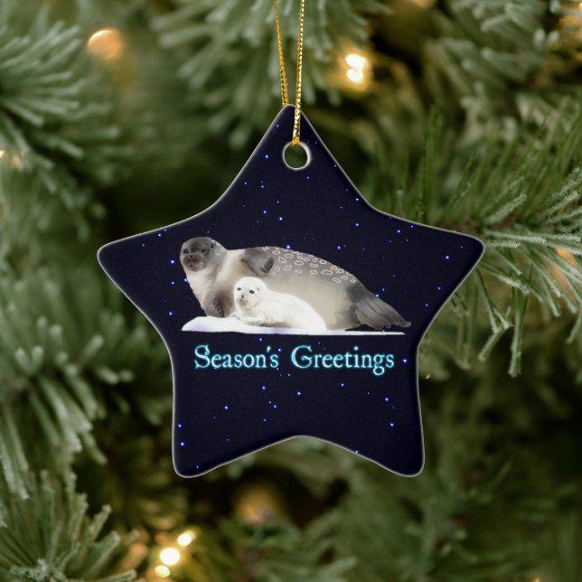 Season's Greetings - Ringed Seal Ceramic Ornament (Tree)