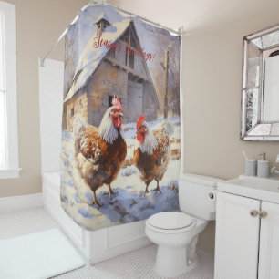 Season's Greetings Rustic Victorian Yard Christmas Shower Curtain