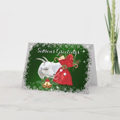 Seasons Greetings Saanen Goat Christmas Greeting Holiday Card