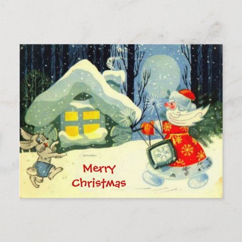 Seasons Greetings Santa at work Holiday Postcard