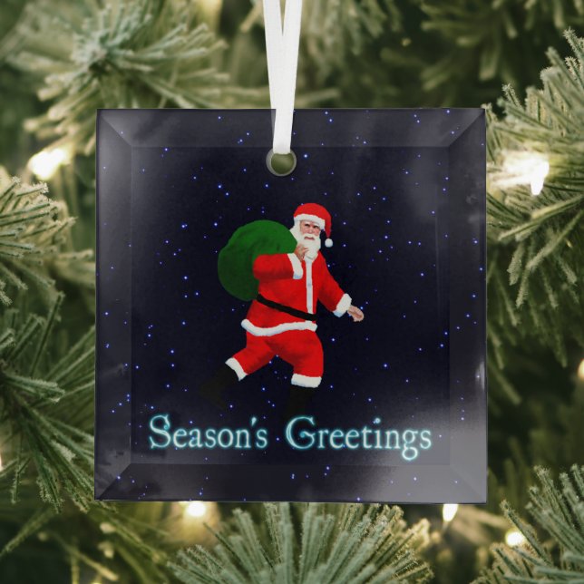 Season's Greetings - Santa Claus Glass Ornament (Insitu)