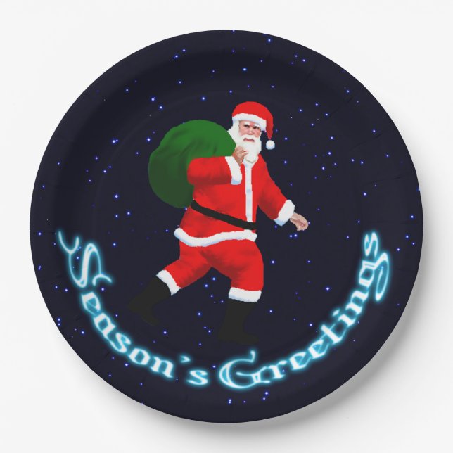Season's Greetings - Santa Claus Paper Plates (Front)