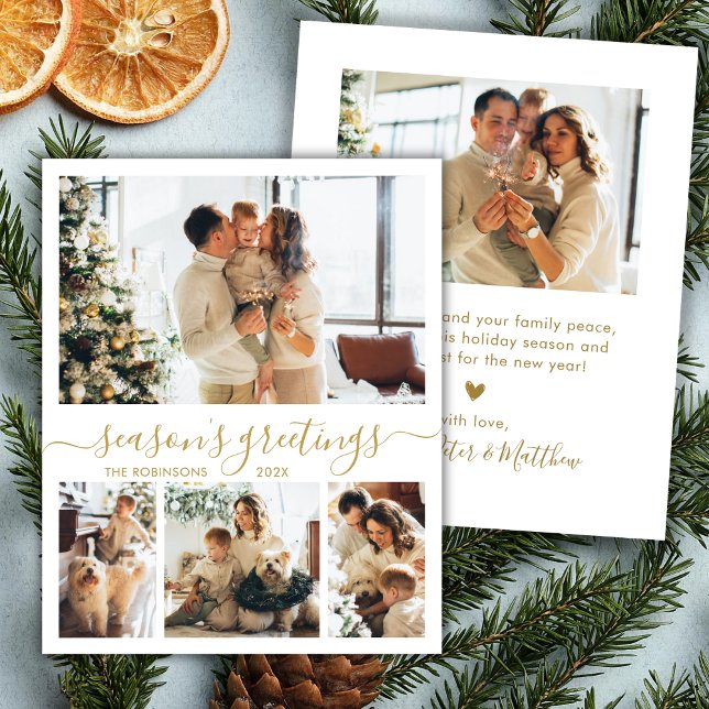 Seasons Greetings Script 4 Photo Christmas Card    (Creator Uploaded)