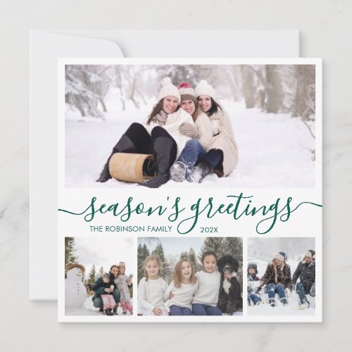 Seasons Greetings Script Photo Collage Christmas  Holiday Card