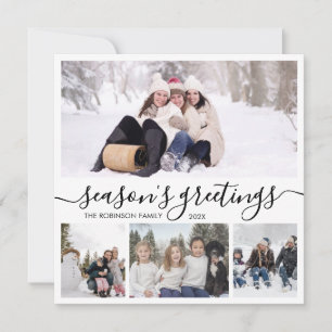 Season's Greetings Script Photo Collage Christmas  Holiday Card