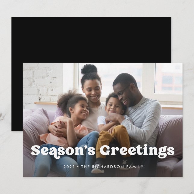 Season's Greetings | Simple Boho Photo Overlay Holiday Card (Front/Back)