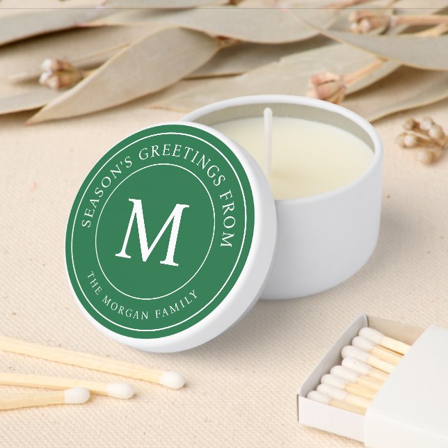 Season's Greetings Simple Chic Family Monogram Mini Candle Favors (Insitu)