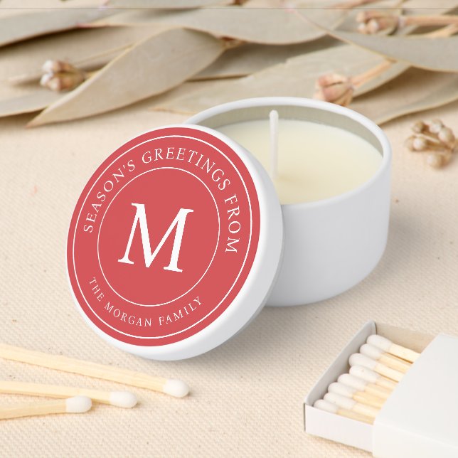 Season's Greetings Simple Chic Family Monogram Mini Candle Favors (Insitu)