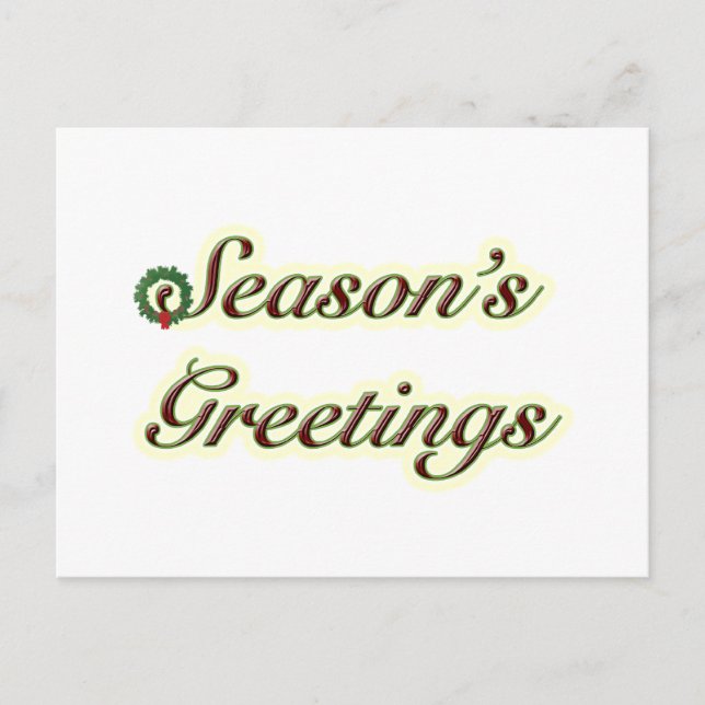 Season's Greetings Simple Text with Wreath Holiday Postcard (Front)
