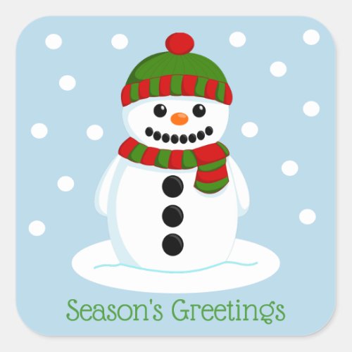 Seasons Greetings Snowman In A Woolly Hat Square Sticker