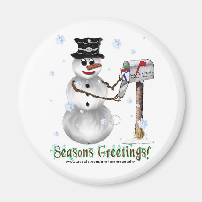 Seasons Greetings Snowman Magnet (Front)