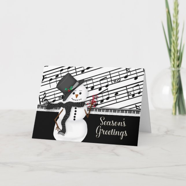 Season's Greetings, Snowman, Musical, Sheet Music, Card (Front)