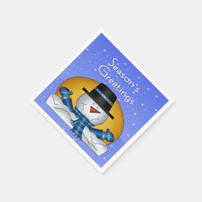 Season's Greetings Snowman Paper Napkins Cocktail (Corner)