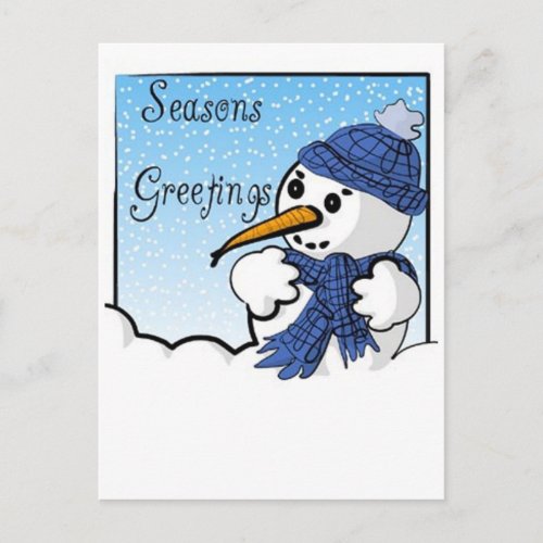 Seasons Greetings Snowman Postcard