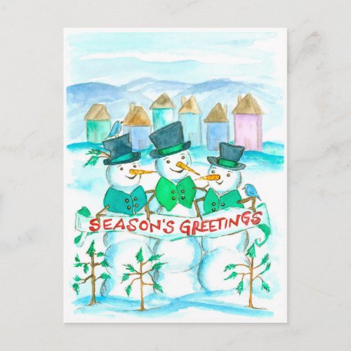 Seasons Greetings Snowmen Christmas Holiday Postcard